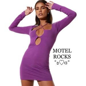 Motel Rocks Purple Cut Out Long Sleeve Bodycon Mini Dress💟